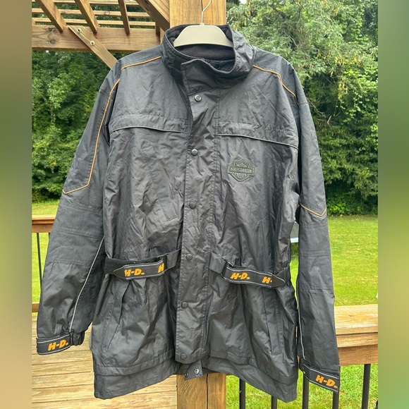 Harley Davidson Motor Clothes Jacket Mens large Black Parka Reflective PVC Logo - Picture 1 of 9